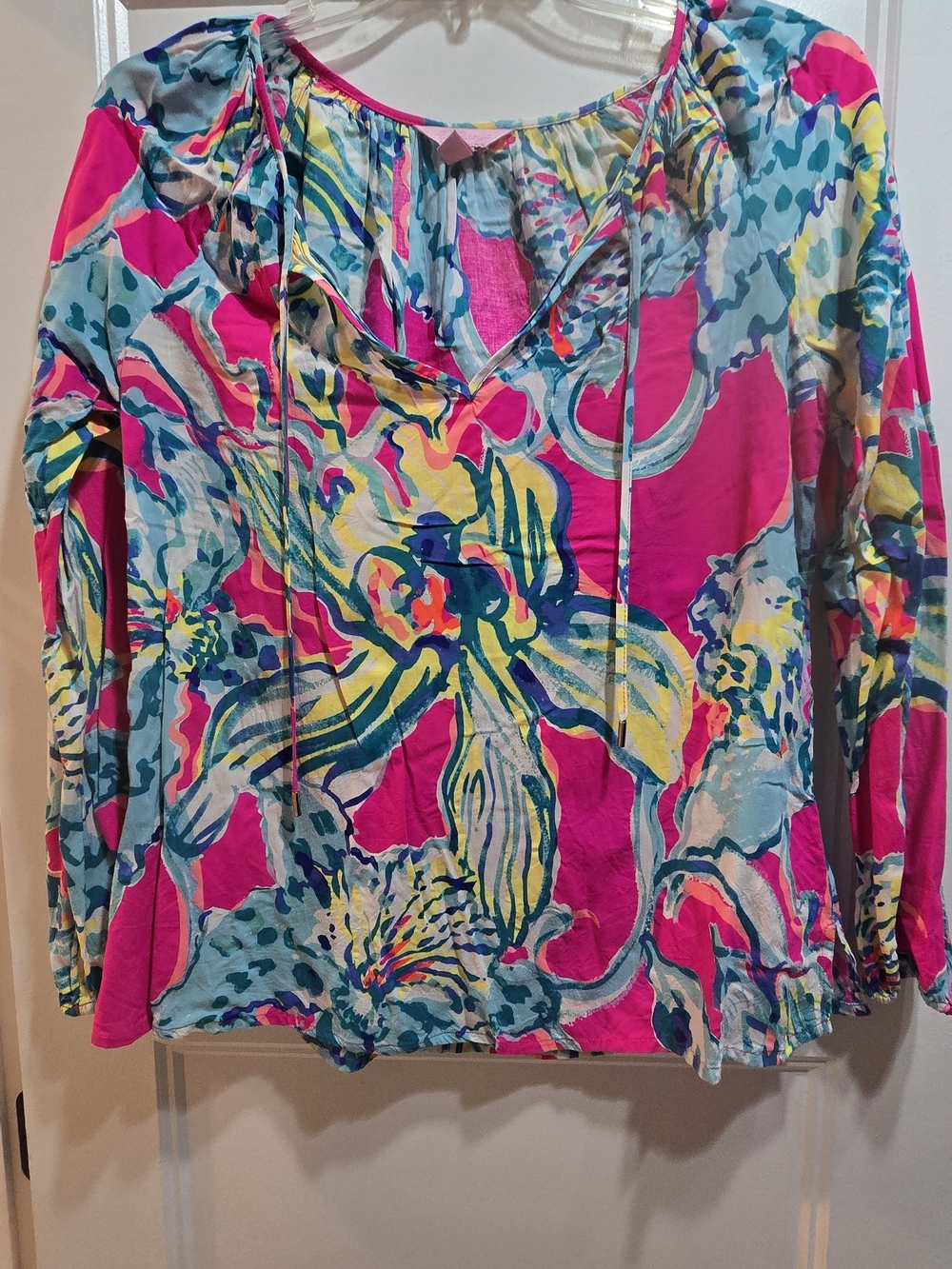 Lilly Pulitzer Floral Tie-Neck Swim Coverup in Hot Pink, Aqua, Yellow Size M